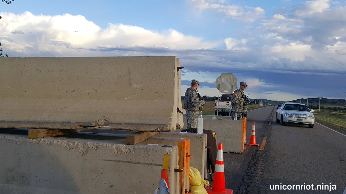 At Thursday's press conference, leaders assured the press that these concrete barriers will remain on Highway 1806 near the Missouri River, and the National Guard personnel will be armed.